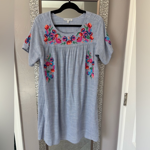 Chic Blue Embroidered Dress - Picture 1 of 3